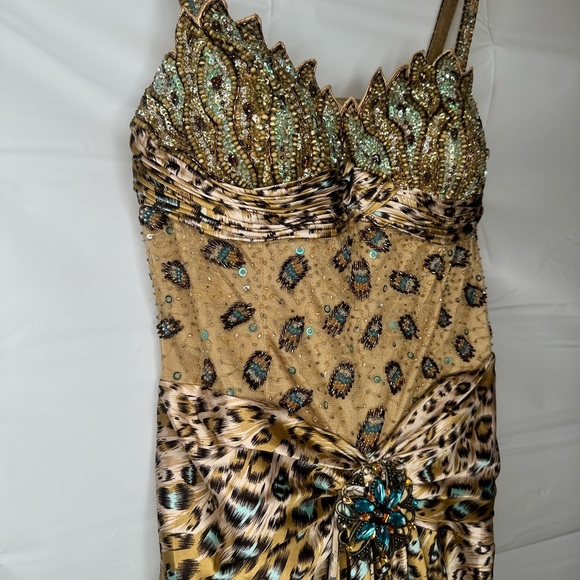 Y2K Vintage Aspeed USA Leopard Print Turquoise Accent Beaded A Line Gown size L - Picture 6 of 16
